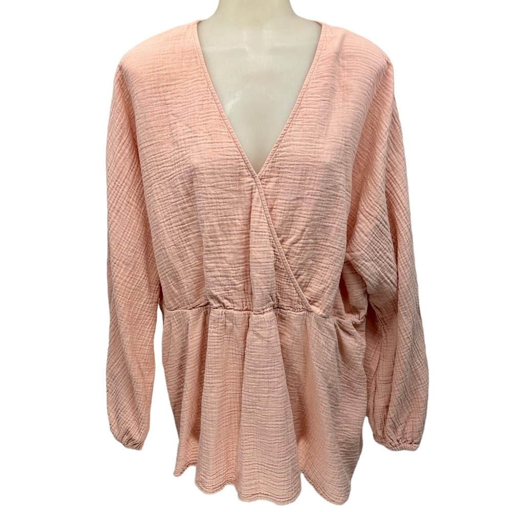 Ava & Viv Women Pink Crepe Long Sleeve Blouse V Neck Wrap Stretch Waist … - Picture 1 of 12